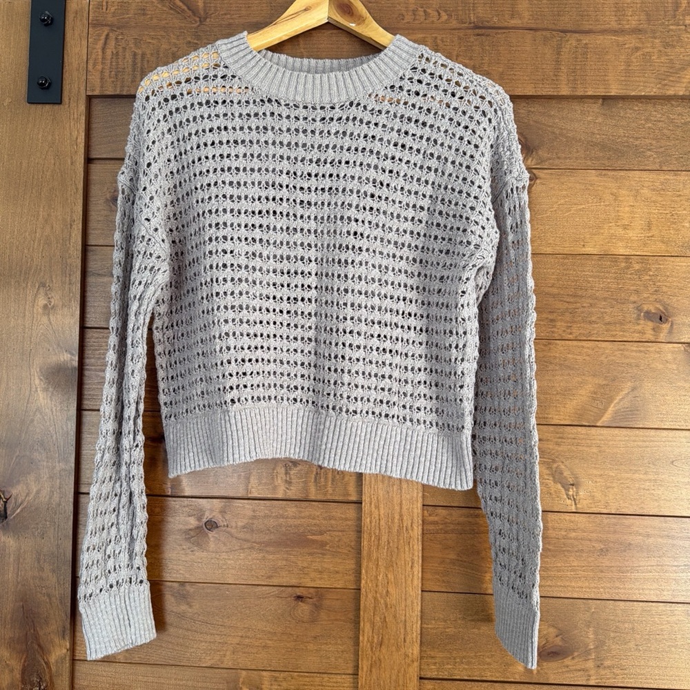 Women’s Open-Knit Crewneck Sweater - Grayish/Tan